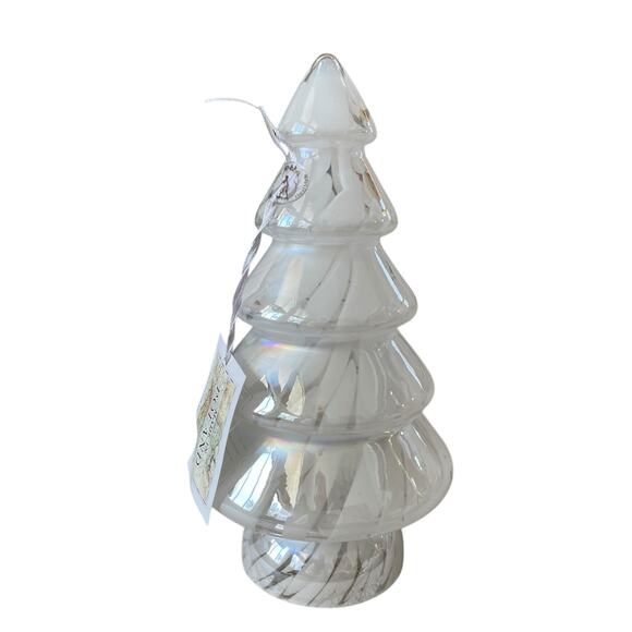 Handmade in Poland Art Glass CHRISTMAS TREE 10in Iridescent White Marble NEW - Picture 6 of 10